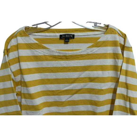 J. Crew Womens S Relaxed Fit Long Sleeve Boatneck T-shirt Yellow & White Stripe - Picture 2 of 6